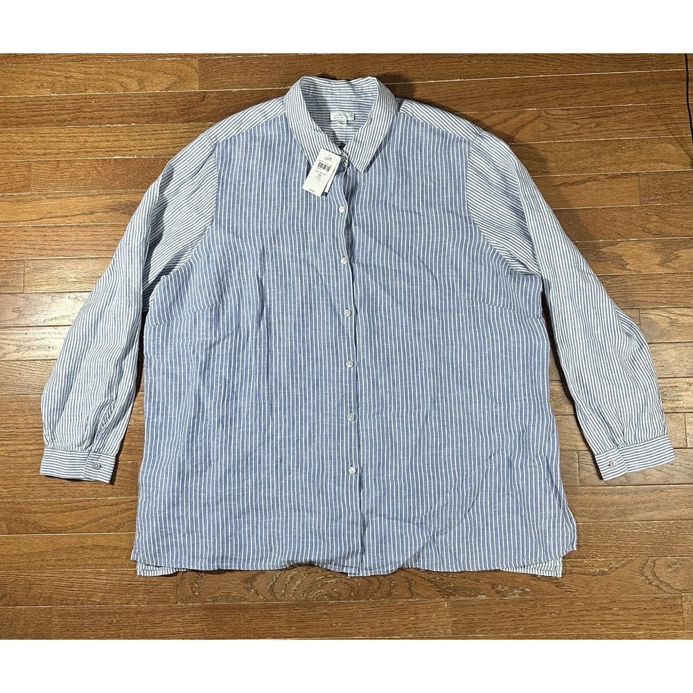 J Jill Love Linen Womens Essential Shirt Button Up Long Sleeve Stripe 3XL NEW